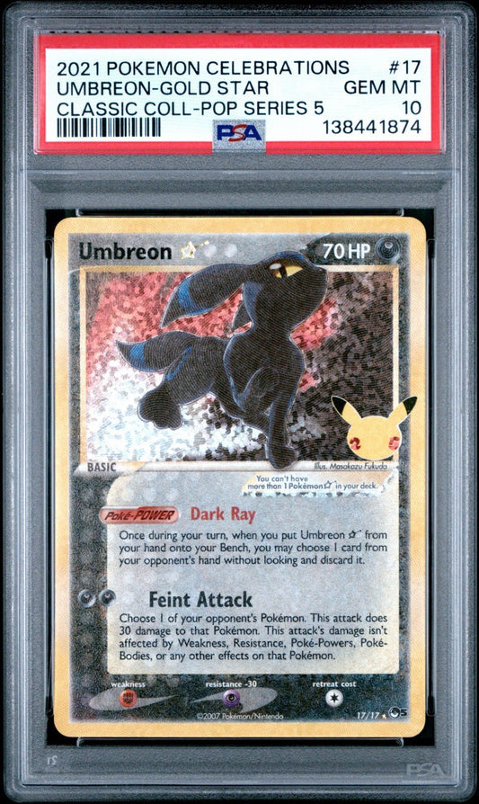 2021 POKEMON CELEBRATIONS CLASSIC COLL 17 UMBREON - GOLD STAR PSA 10