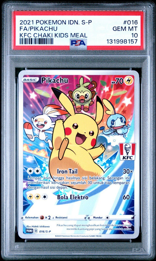 2021 POKEMON INDONESIAN S PROMO KFC CHAKI KIDS MEAL FULL ART/PIKACHU PSA 10