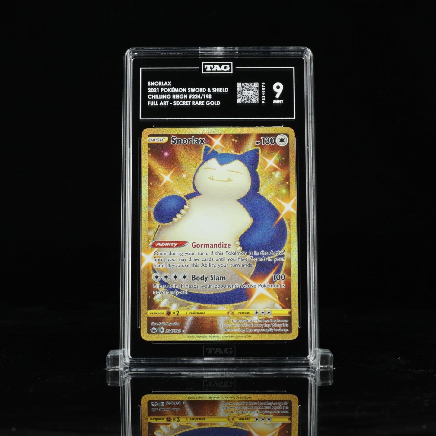2021 POKEMON SWORD & SHIELD CHILLING REIGN SECRET 224 FULL ART/SNORLAX TAG 9