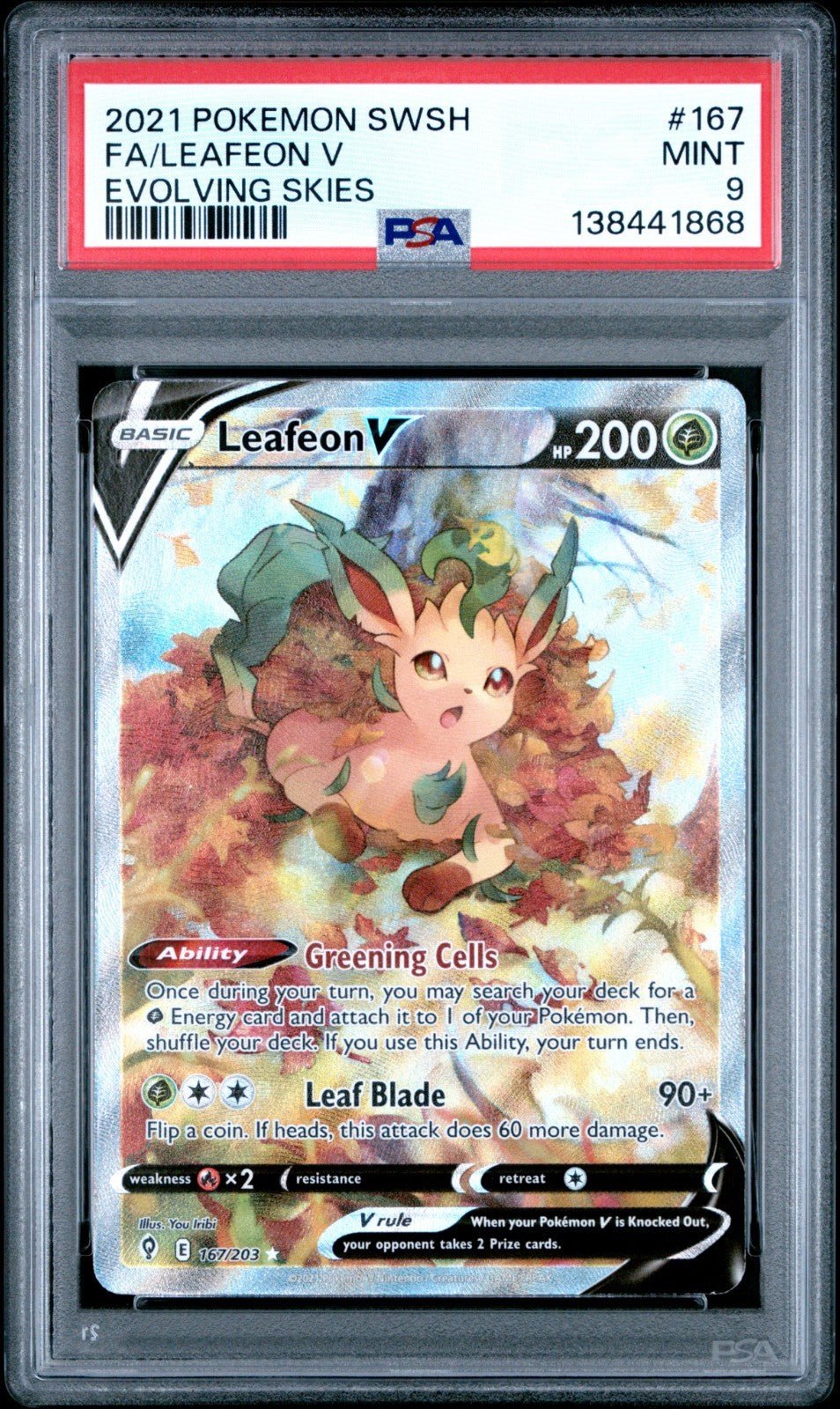 2021 POKEMON SWORD & SHIELD EVOLVING SKIES 167 FULL ART/LEAFEON V PSA 9