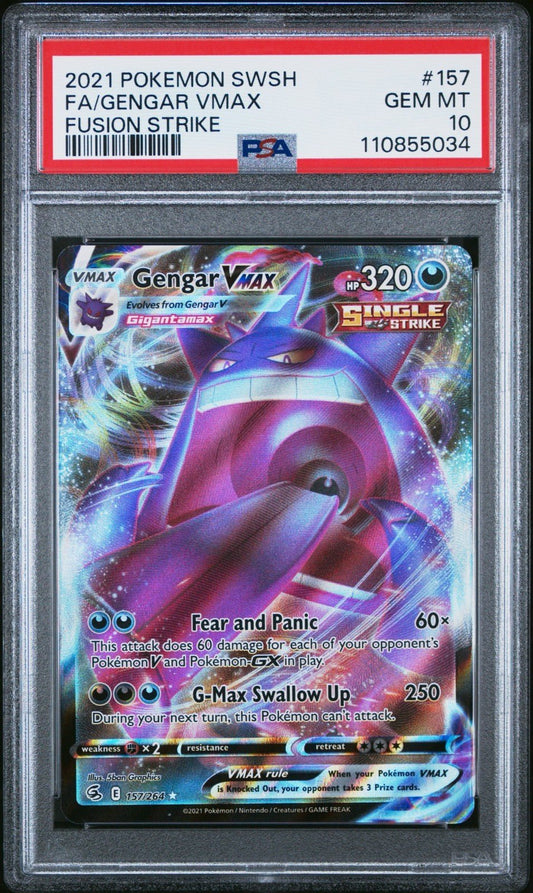 2021 POKEMON SWORD & SHIELD FUSION STRIKE 157 FULL ART/GENGAR VMAX PSA 10