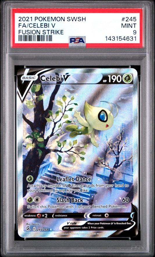 2021 POKEMON SWORD & SHIELD FUSION STRIKE 245/264 FULL ART CELEBI V PSA 9