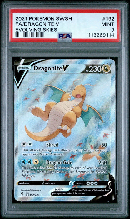 2021 Pokemon SWSH Evolving Skies 192 Dragonite V FA PSA 9