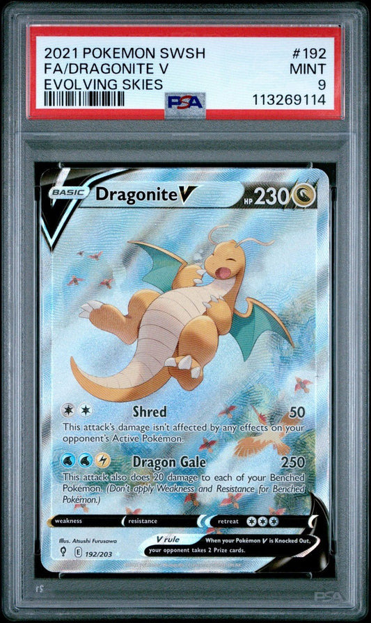 2021 Pokemon SWSH Evolving Skies 192 Dragonite V FA PSA 9