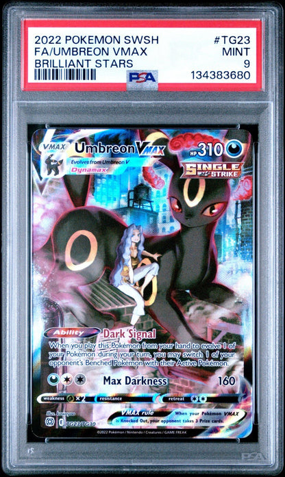 2022 Pokemon SWSH Brilliant Stars Umbreon VMAX Holo Rare TG23/TG30 PSA 9