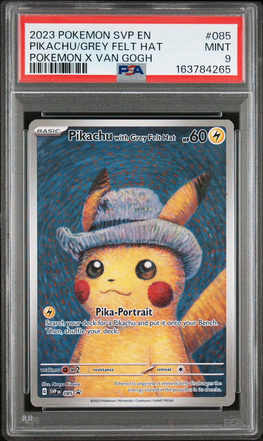 2023 Pikachu Grey Felt Hat Promo SVP 085 Pokémon x Van Gogh PSA 9