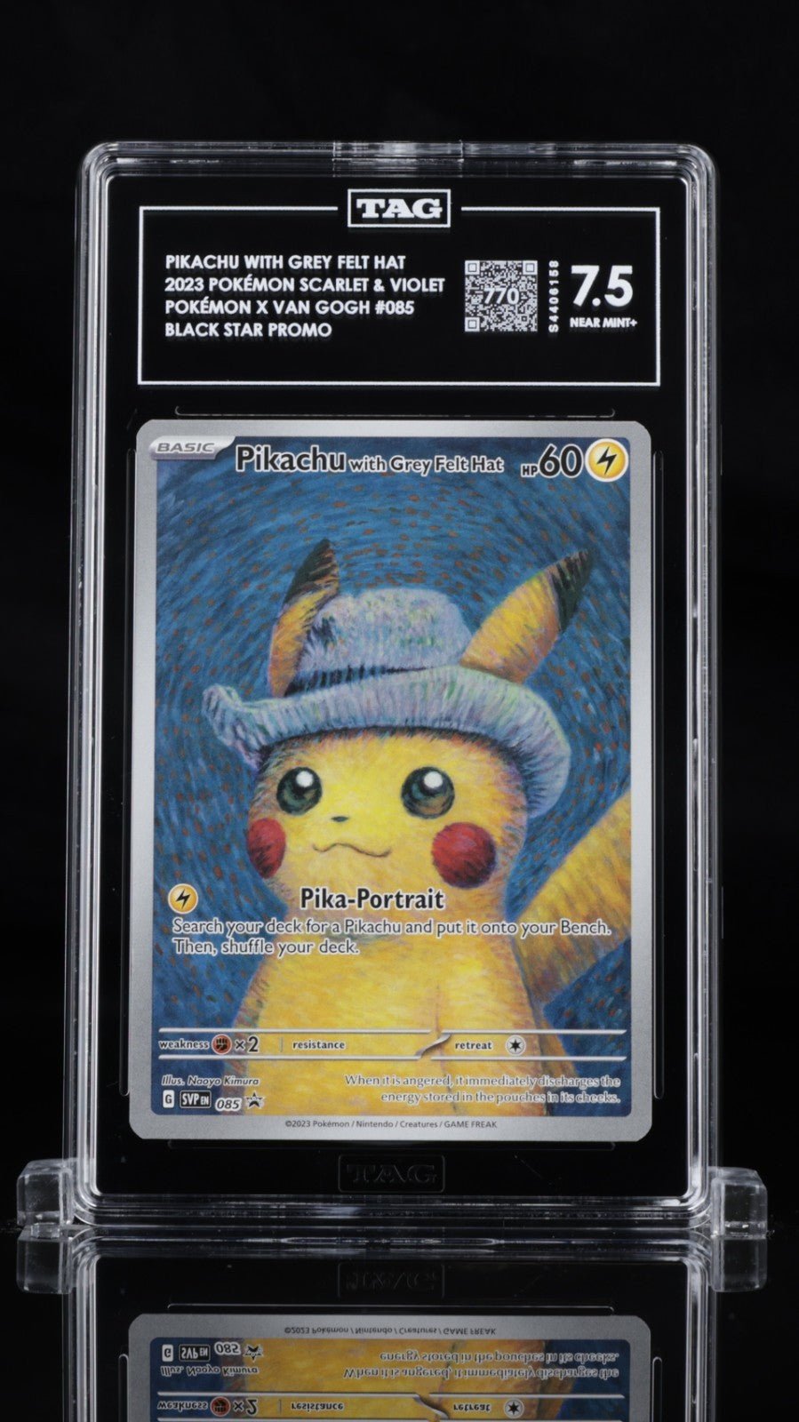 2023 Pokemon SVP EN Pokemon X Van Gogh 085 Pikachu with Gray Felt Hat TAG 7.5