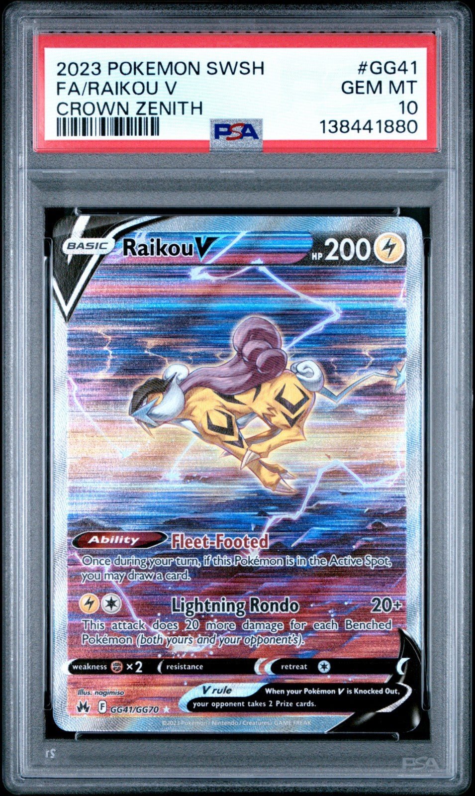 2023 POKEMON SWORD & SHIELD CROWN ZENITH GG41 FULL ART/RAIKOU V PSA 10