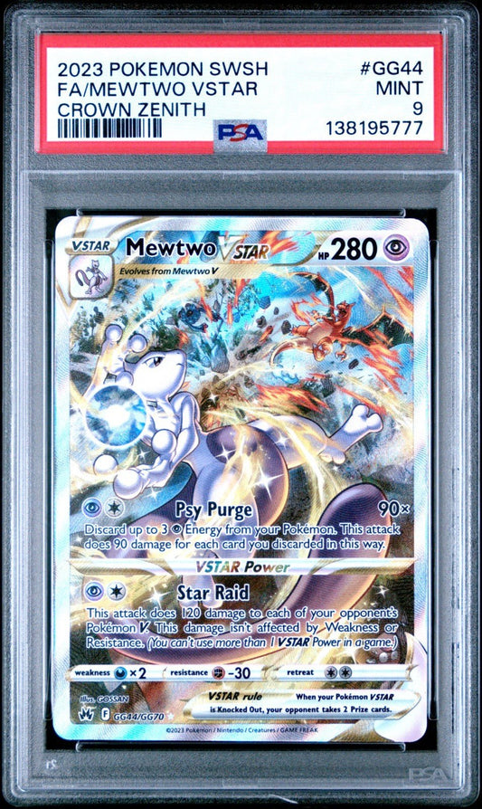 2023 POKEMON SWORD & SHIELD CROWN ZENITH GG44 FULL ART/MEWTWO VSTAR PSA 9