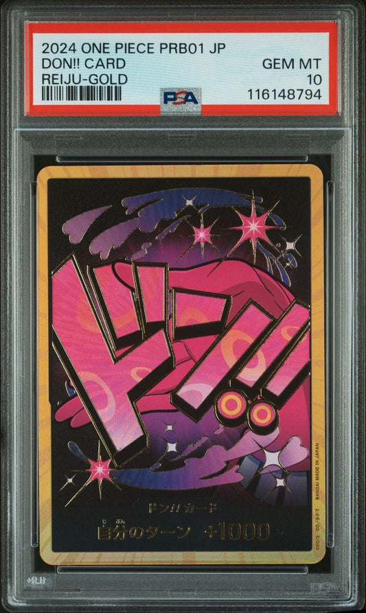 2024 ONE PIECE JAPANESE PRB01 REIJU GOLD DON! PSA 10 GEM MINT