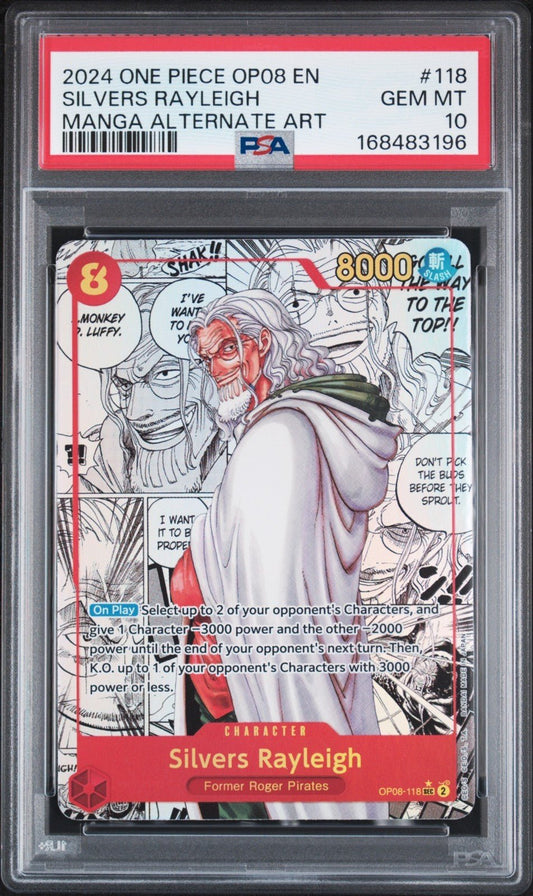 2024 ONE PIECE OP08-TWO LEGENDS MANGA ALTERNATE ART #118 SILVERS RAYLEIGH PSA 10