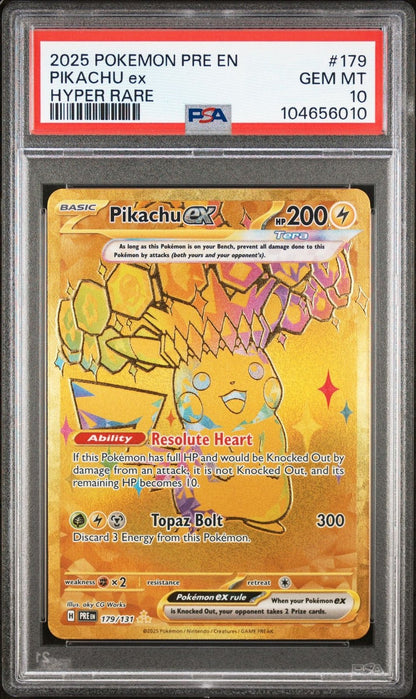 2024 POKEMON Prismatic Evolutions HYPER RARE PIKACHU Ex 179 179/131 PSA 10