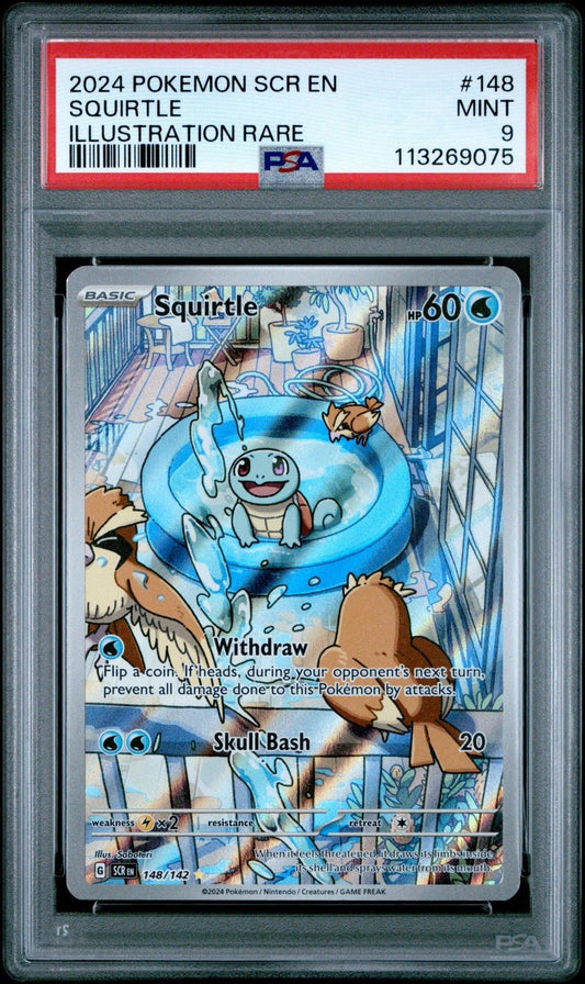 2024 POKEMON SCR EN SQUIRTLE 148 ILLUSTRATION RARE HOLO PSA 9
