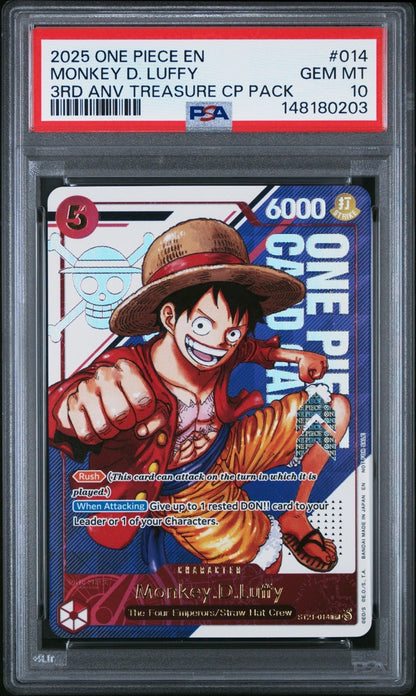 2025 Monkey D Luffy ST21 - 014 3rd Anniversary Treasure Campaign Pack PSA 10