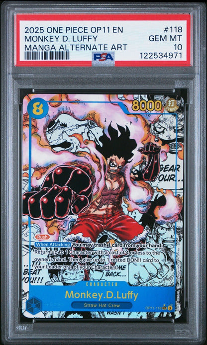 2025 ONE PIECE MANGA ALTERNATE ART OP11 - 118 MONKEY D. LUFFY ENGLISH PSA 10
