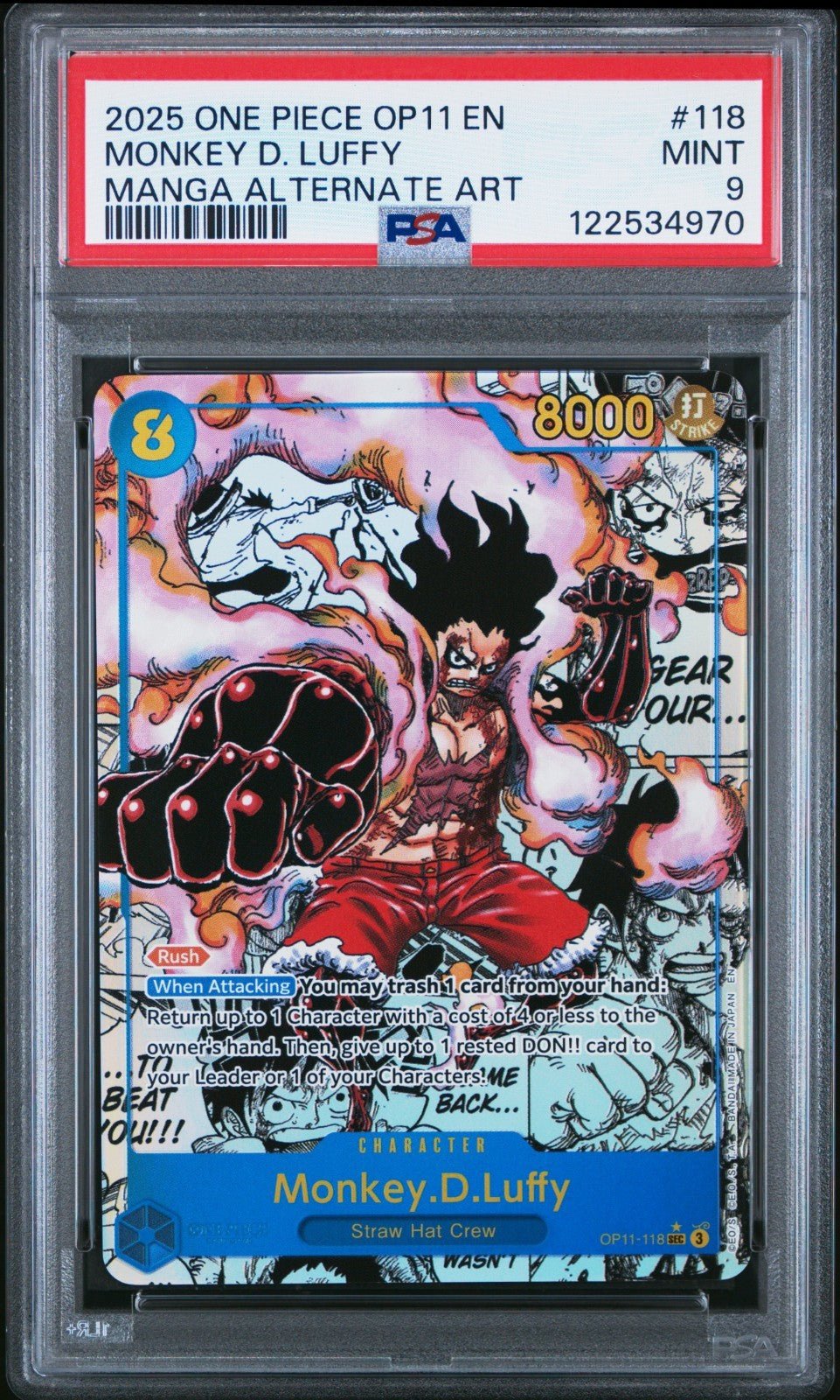 2025 ONE PIECE MANGA ALTERNATE ART OP11 - 118 MONKEY D. LUFFY ENGLISH PSA 9