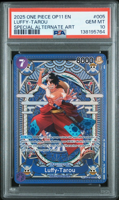 2025 ONE PIECE OP11 EN LUFFY - TAROU SPECIAL ALTERNATE ART PSA 10 ST18 - 005 SP