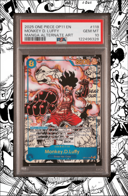 2025 ONE PIECE OP11 FIST OF DIVINE SPEED MANGA ALT ART 118 MONKEY D LUFFY PSA 10