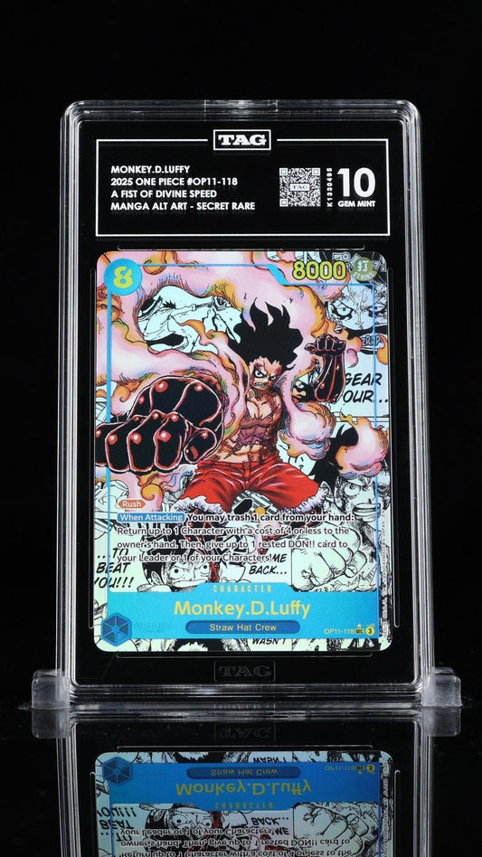 2025 ONE PIECE OP11 FIST OF DIVINE SPEED MANGA ART 118 MONKEY D LUFFY TAG 10 2