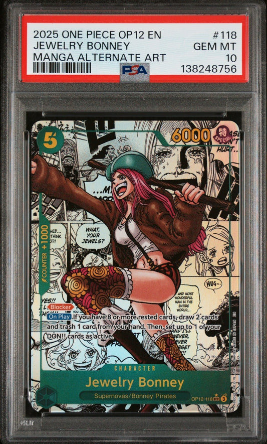 2025 ONE PIECE OP12 118 JEWELRY BONNEY MANGA LEGACY OF THE MASTER PSA 10