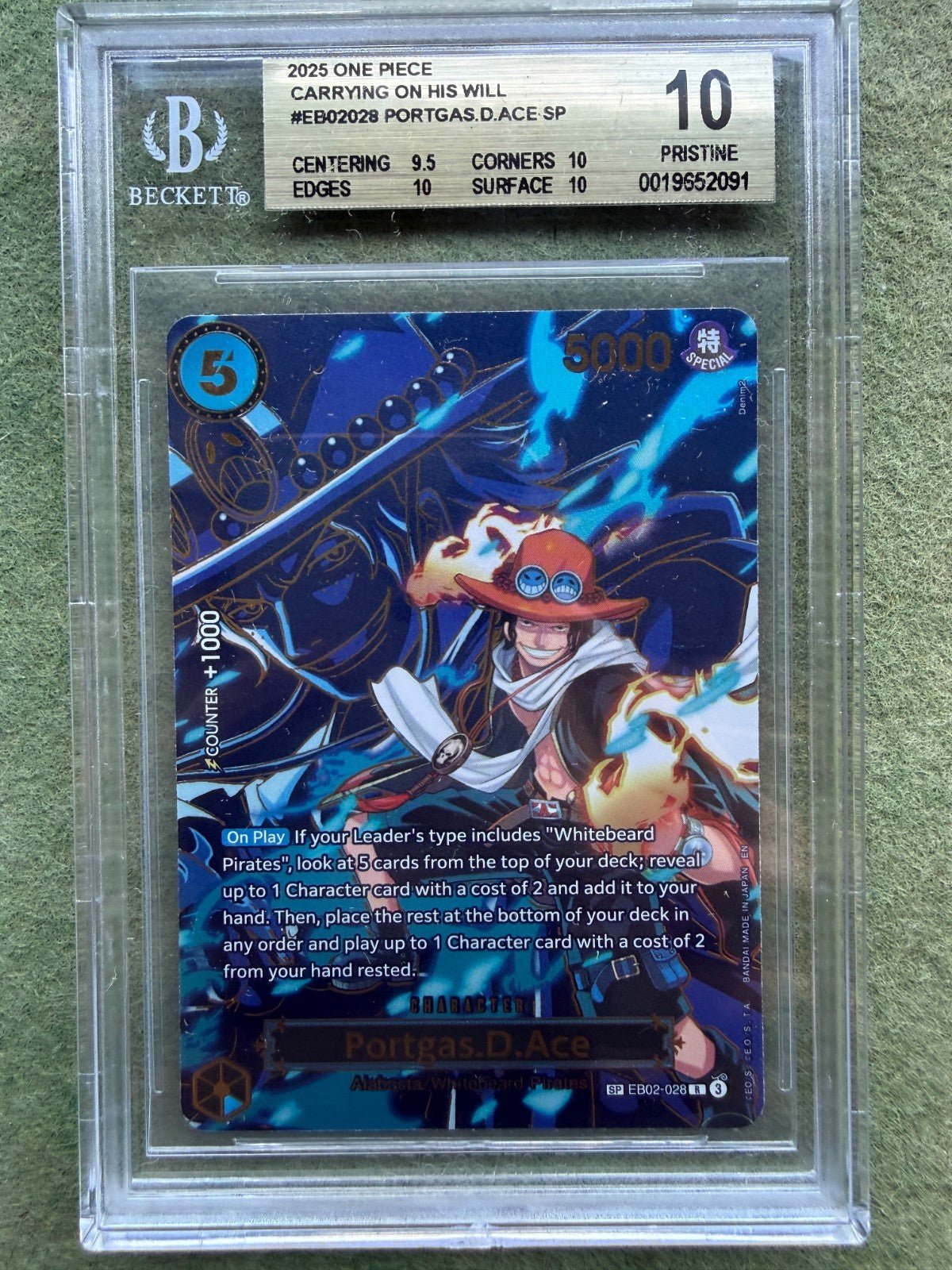 2025 One Piece Portgas D. Ace SP EB02 - 028 BGS 10 Pristine Gold Label