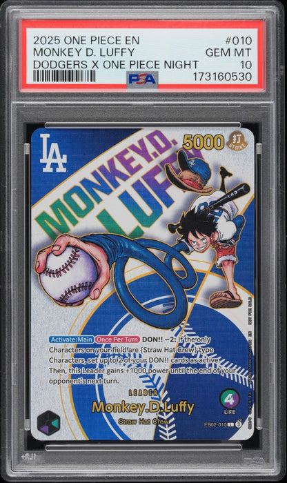 2025 ONE PIECE PROMOS #010 MONKEY D. LUFFY DODGERS X ONE PIECE NIGHT PSA 10