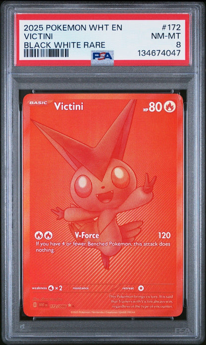 2025 POKEMON BLK EN - BLACK BOLT BLACK WHITE RARE 171 VICTINI PSA 8