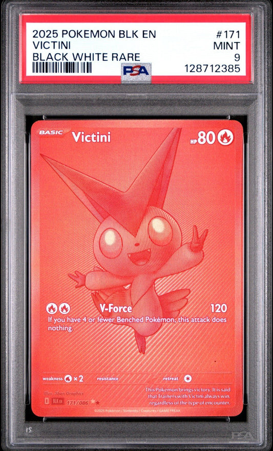 2025 POKEMON BLK EN - BLACK BOLT BLACK WHITE RARE 171 VICTINI PSA 9