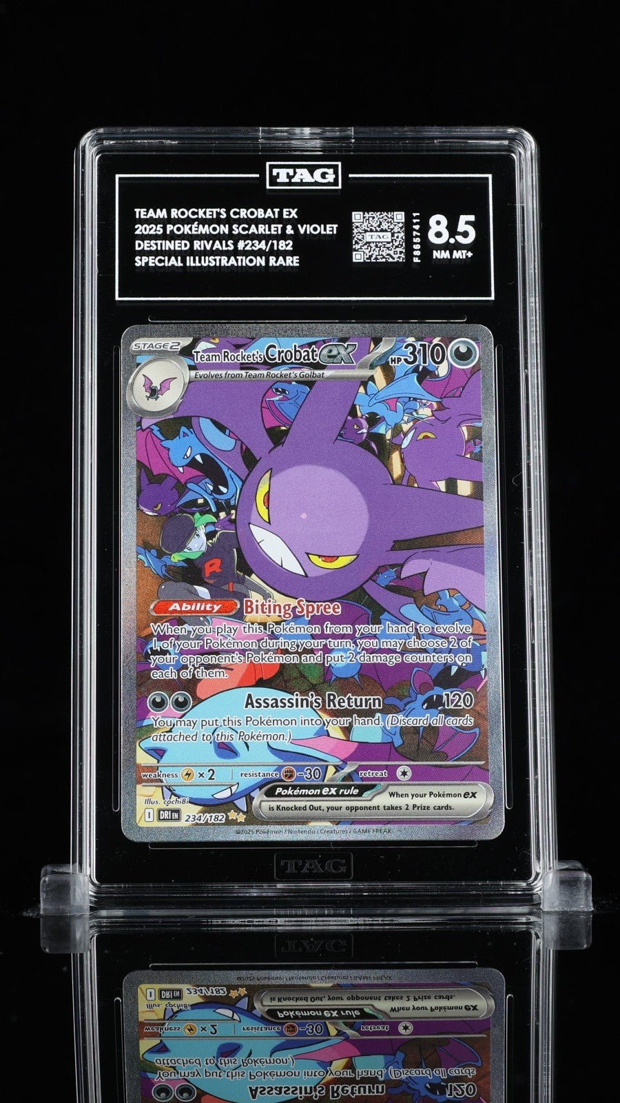 2025 Pokemon Destined Rivals English Team Rocket's Crobat Ex 234/182 TAG 8.5