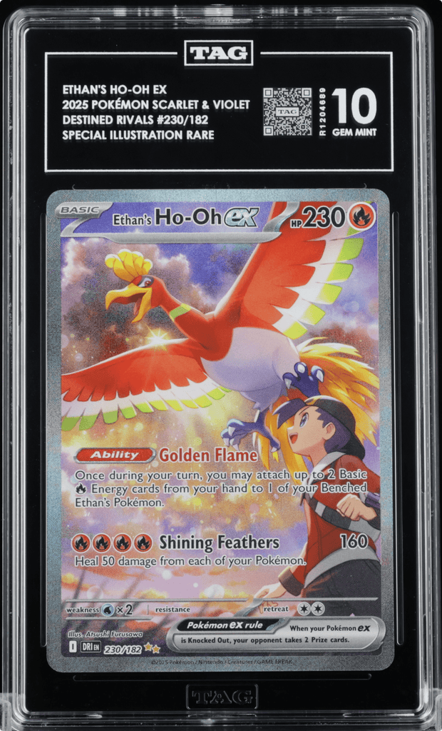 2025 POKEMON DRI EN-DESTINED RIVALS 230 ETHAN'S HO-OH EX TAG 10