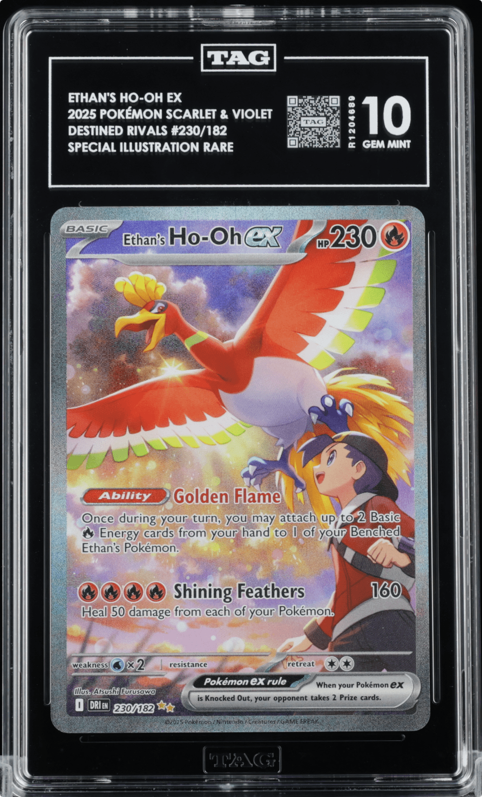 2025 POKEMON DRI EN-DESTINED RIVALS 230 ETHAN'S HO-OH EX TAG 10