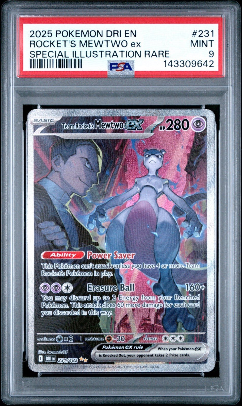 2025 POKEMON DRI EN - DESTINED RIVALS 231 TEAM ROCKET'S MEWTWO EX PSA 9