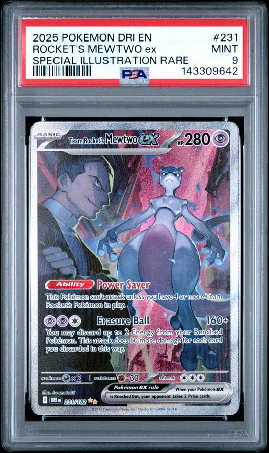 2025 POKEMON DRI EN - DESTINED RIVALS 231 TEAM ROCKET'S MEWTWO EX PSA 9