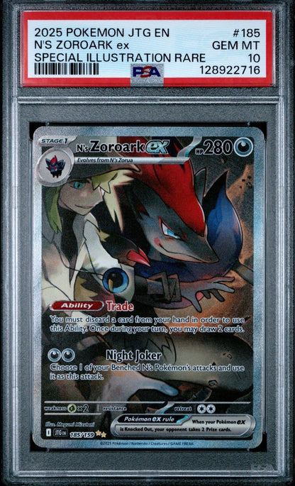 2025 Pokemon JTG EN 185 N'S ZOROARK EX Special Illustration Rare PSA 10
