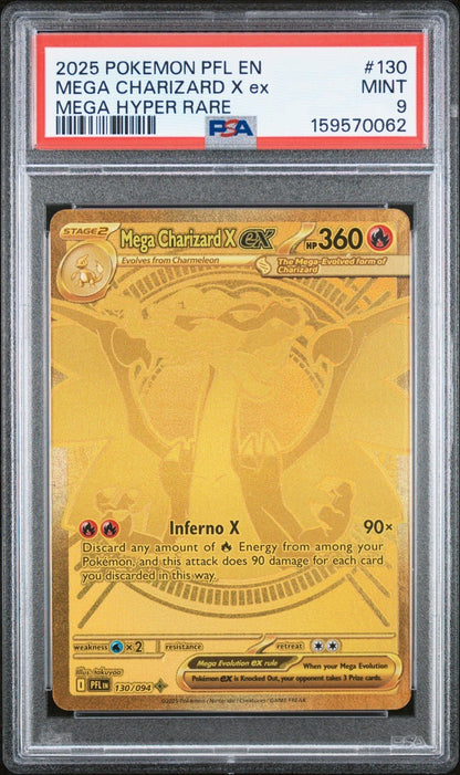 2025 Pokemon Mega Hyper Rare 130 Mega Charizard X ex PSA 9
