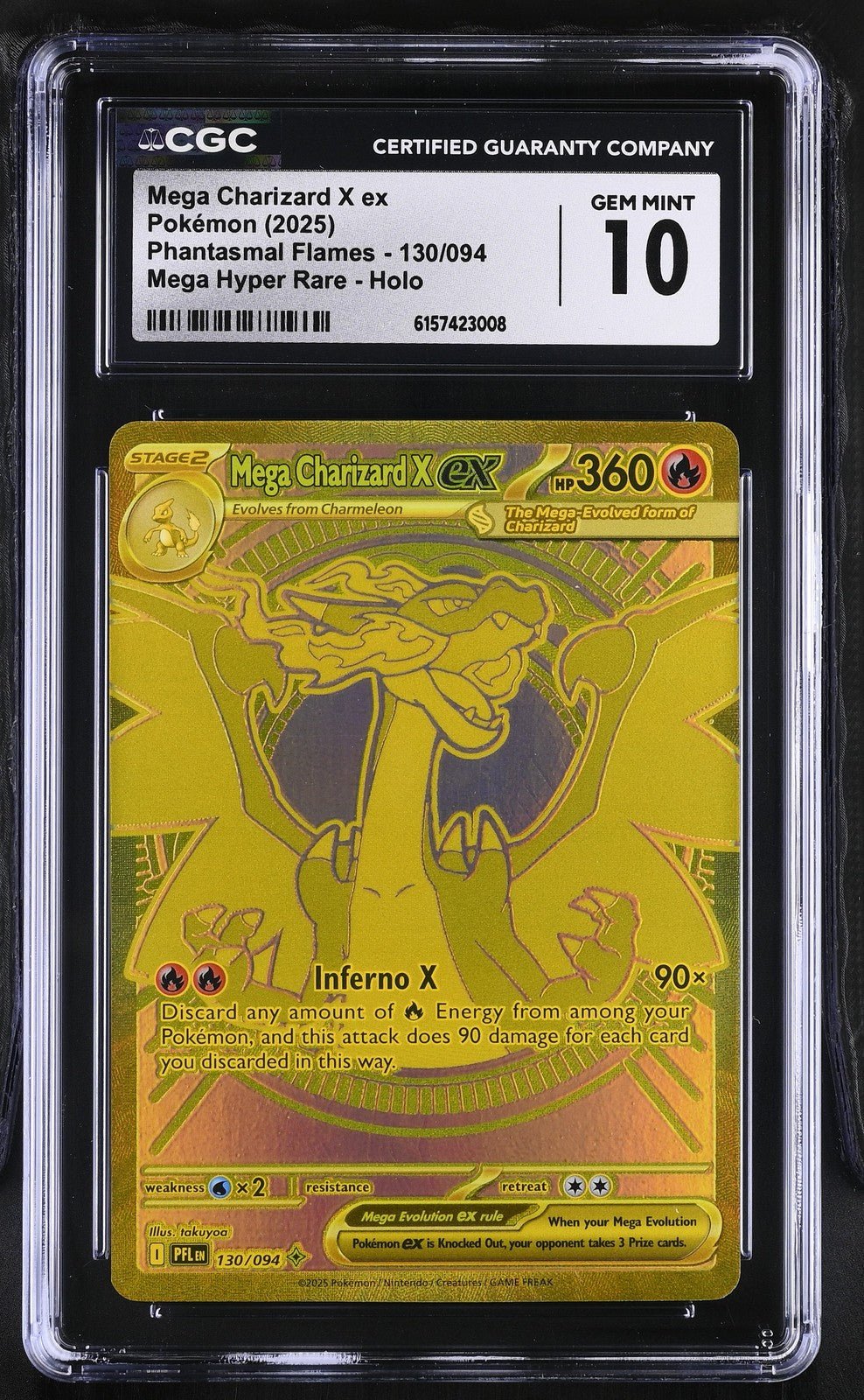 2025 POKEMON PFL EN-PHANTASMAL FLAMES 130 MEGA CHARIZARD X EX CGC 10