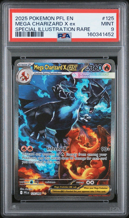 2025 POKEMON PFL SPECIAL ILLUSTRATION RARE 125 MEGA CHARIZARD X EX PSA 9 2
