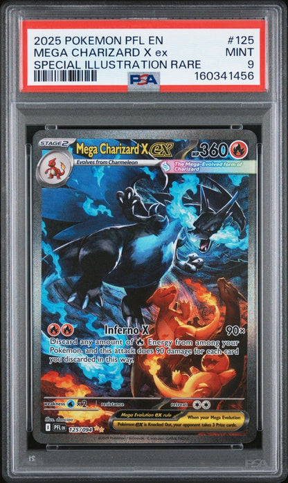 2025 POKEMON PFL SPECIAL ILLUSTRATION RARE 125 MEGA CHARIZARD X EX PSA 9 3