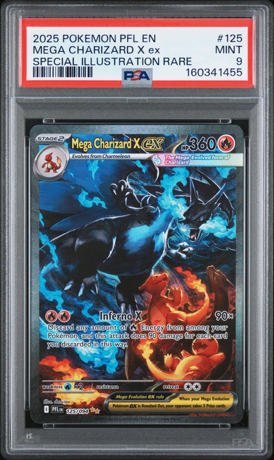 2025 POKEMON PFL SPECIAL ILLUSTRATION RARE 125 MEGA CHARIZARD X EX PSA 9 4