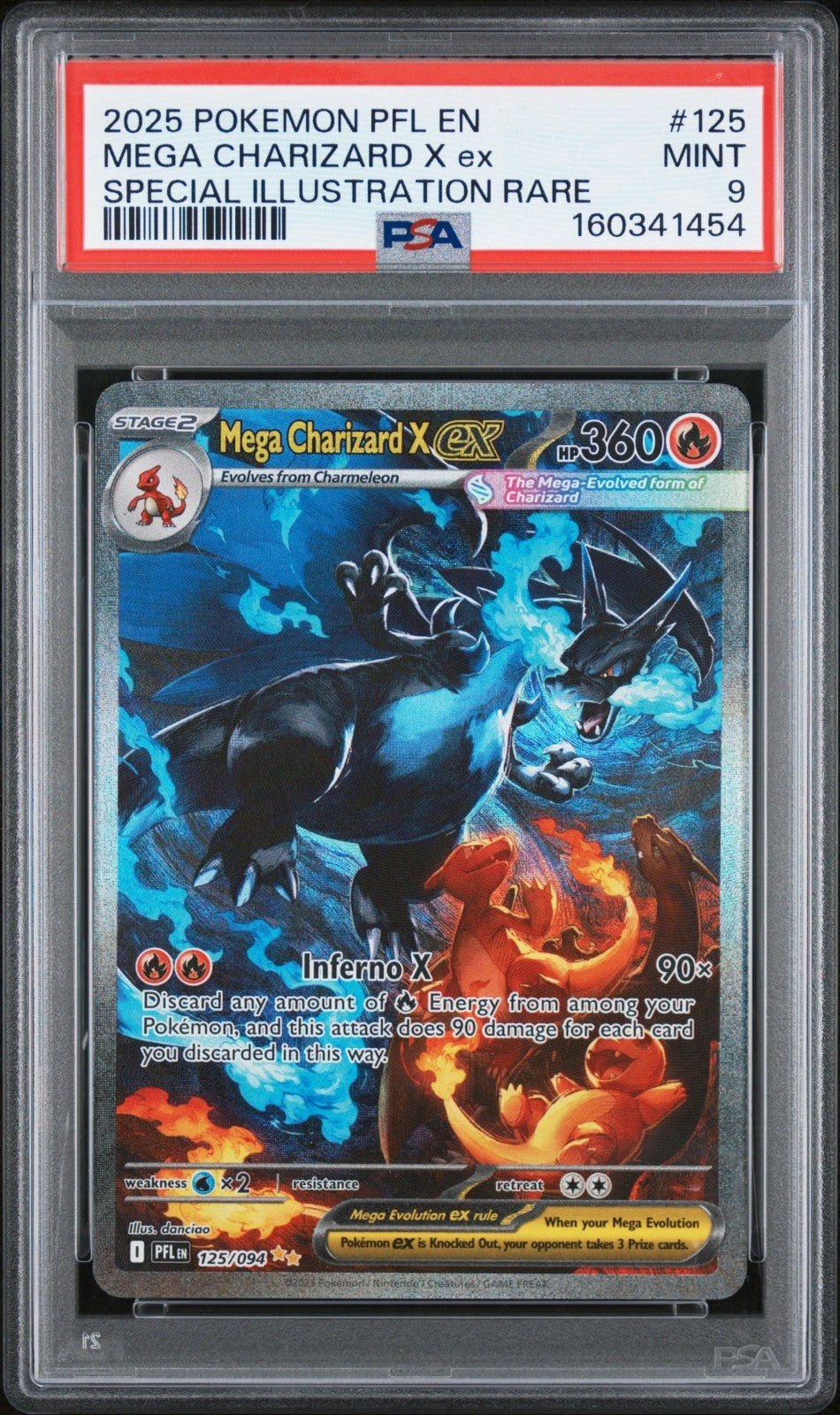 2025 POKEMON PFL SPECIAL ILLUSTRATION RARE 125 MEGA CHARIZARD X EX PSA 9 5