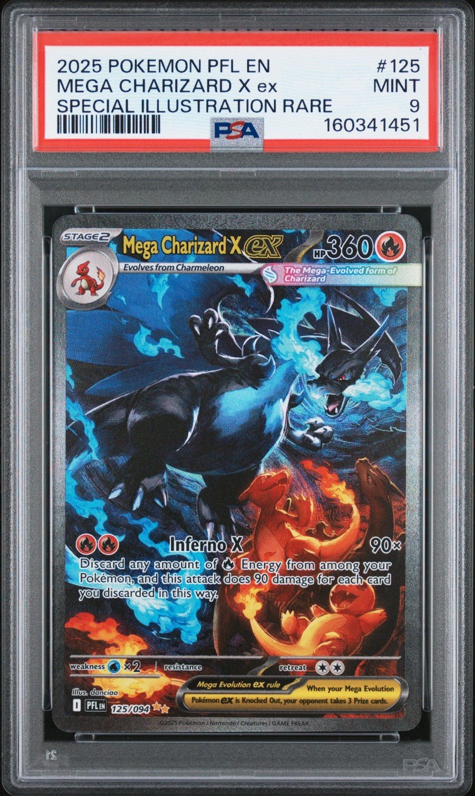 2025 POKEMON PFL SPECIAL ILLUSTRATION RARE 125 MEGA CHARIZARD X EX PSA 9
