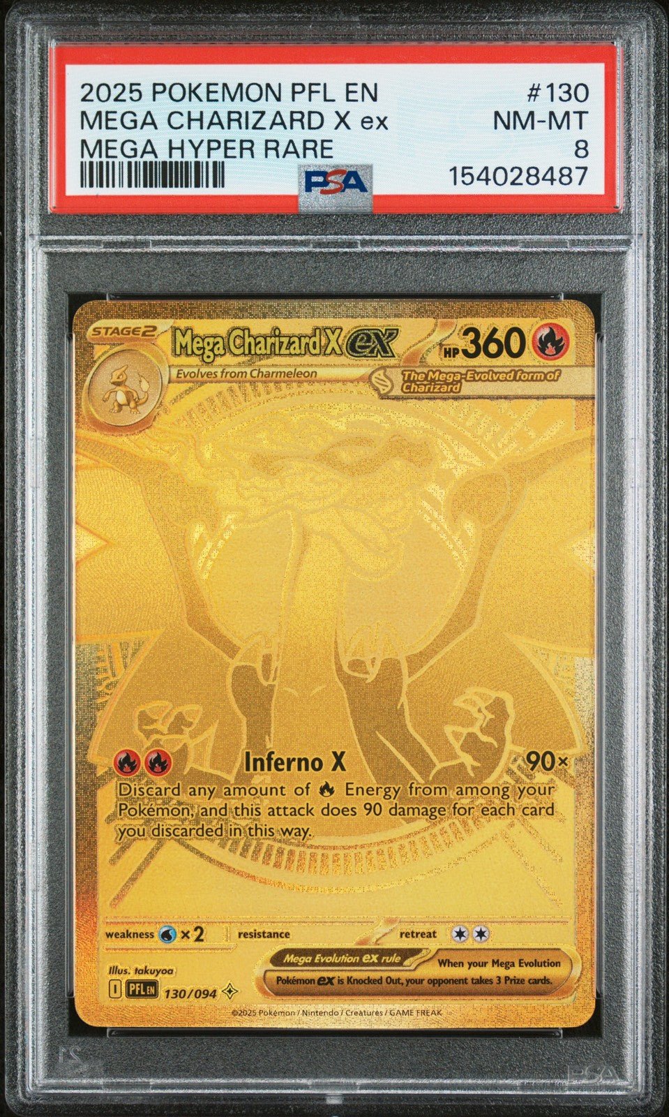 2025 POKEMON PHANTASMAL FLAMES 130 MEGA CHARIZARD X ex MEGA HYPER RARE PSA 8