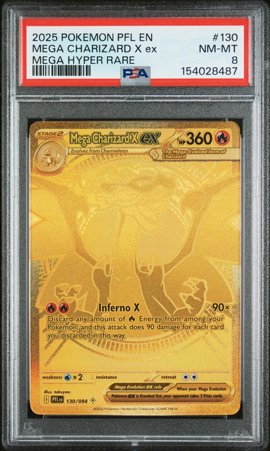 2025 POKEMON PHANTASMAL FLAMES 130 MEGA CHARIZARD X ex MEGA HYPER RARE PSA 8