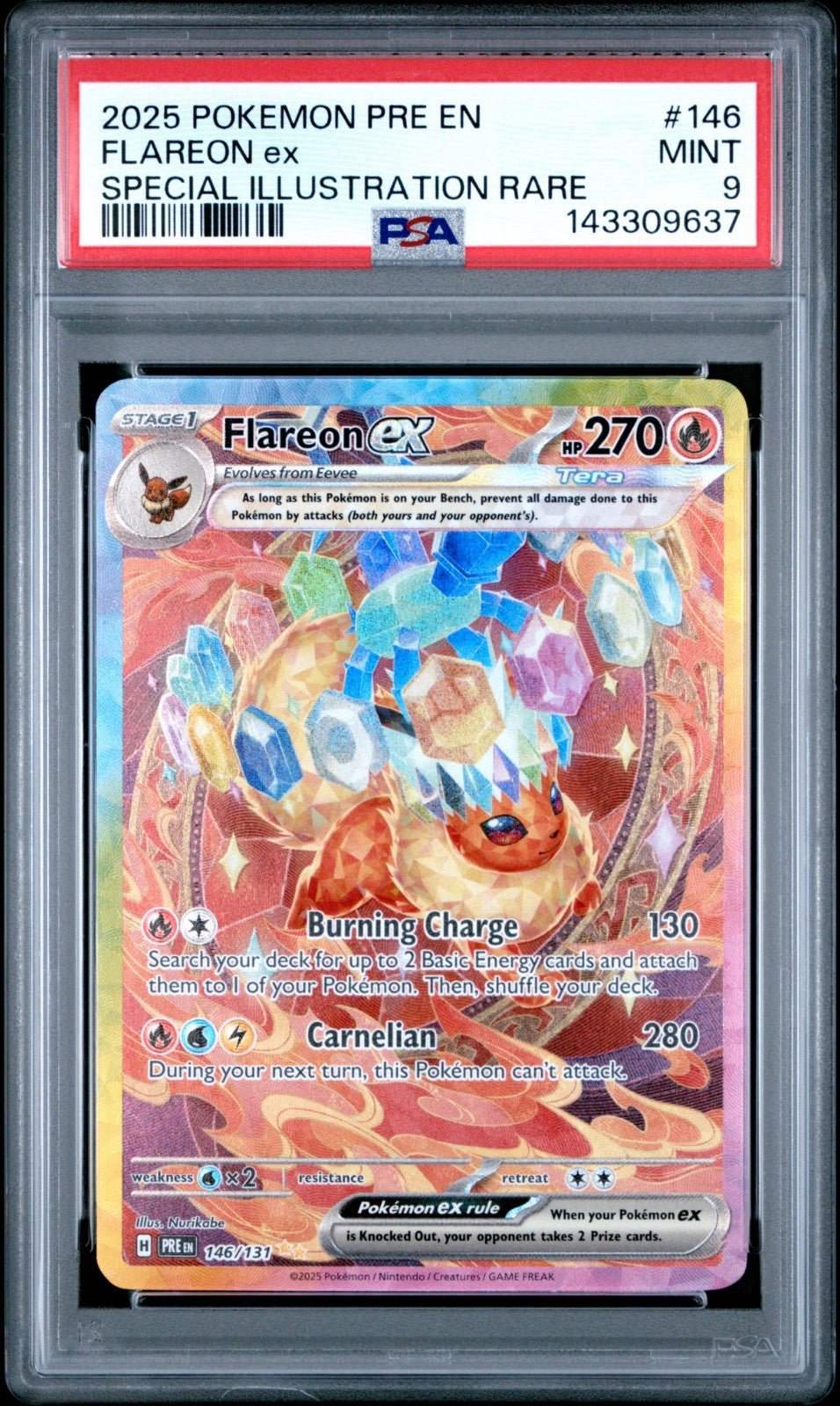 2025 POKEMON PRE EN - PRISMATIC EVOLUTIONS 146 FLAREON EX PSA 9