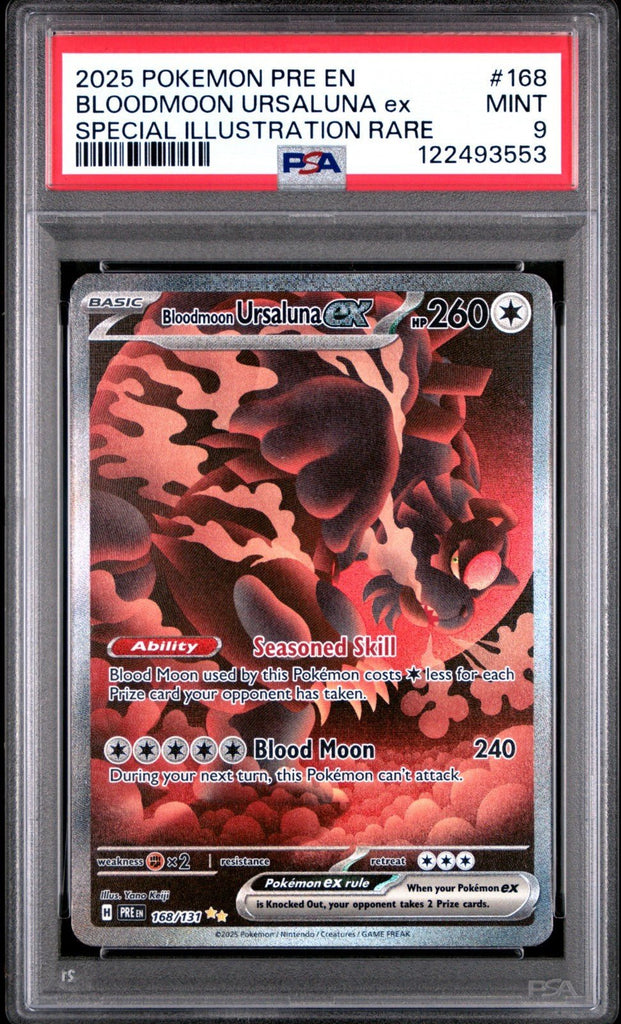 2025 Pokémon SV168 Prismatic Evolutions Bloodmoon Ursaluna ex Holo – PSA 9