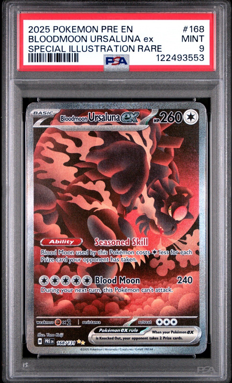 2025 Pokémon SV168 Prismatic Evolutions Bloodmoon Ursaluna ex Holo – PSA 9
