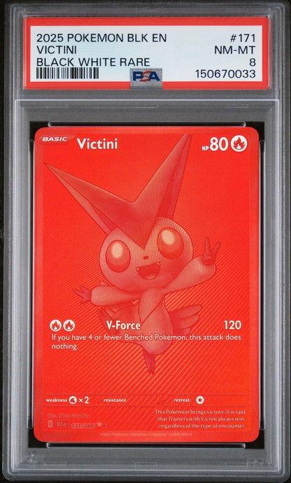 2025 POKEMON WHT EN-WHITE FLARE BLACK WHITE RARE 171 VICTINI PSA 8
