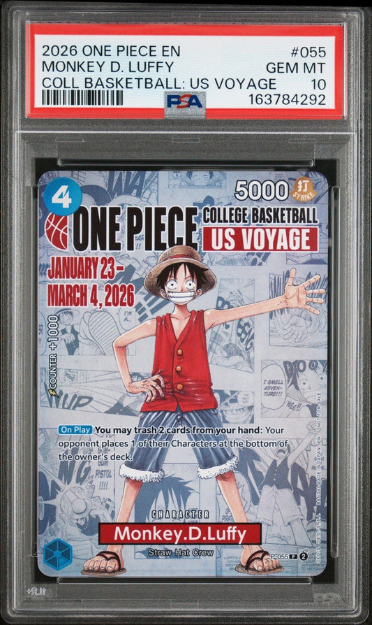 2026 ONE PIECE PROMOS COLLEGE BASKETBALL: US VOYAGE MONKEY D. LUFFY P-055 PSA 10
