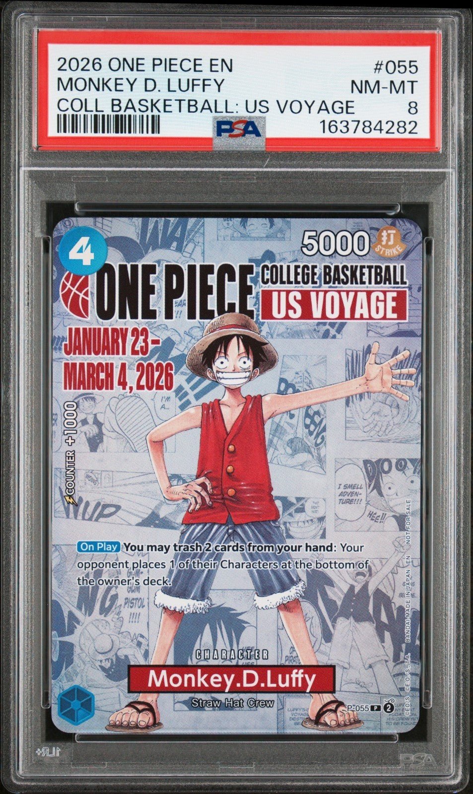 2026 ONE PIECE PROMOS COLLEGE BASKETBALL: US VOYAGE MONKEY D. LUFFY P-055 PSA 8