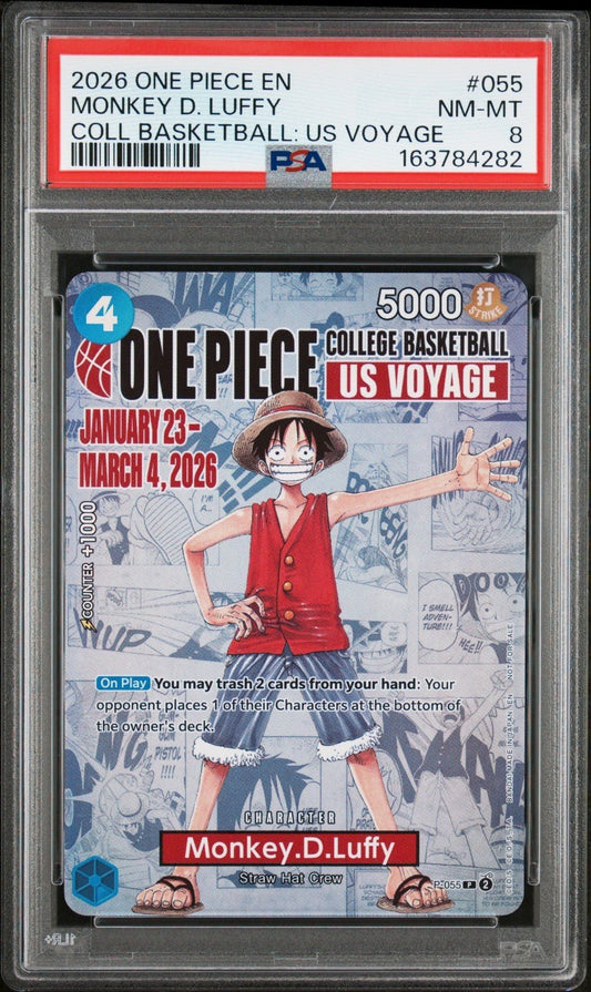2026 ONE PIECE PROMOS COLLEGE BASKETBALL: US VOYAGE MONKEY D. LUFFY P-055 PSA 8